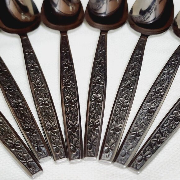 8 Stanley Roberts Rogers Stainless La Spana Soup Spoons 7" floral MCM flatware - Picture 5 of 13